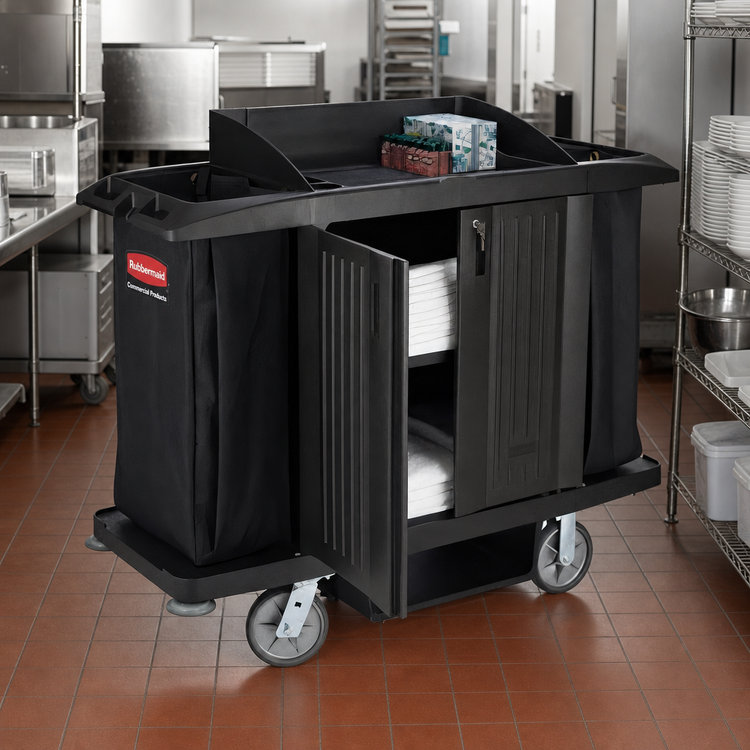 Product image #2 for Rubbermaid Commercial Products Housekeeping Cart with Doors and Vinyl Bag, Black, 60 x 22 x 50 Inches