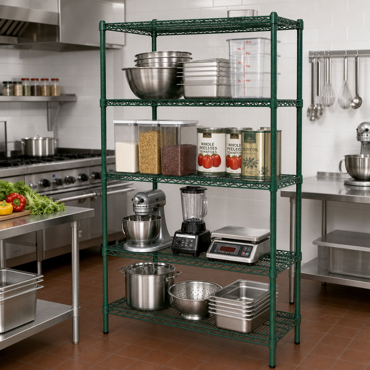 Product image #2 for Commercial Heavy-Duty Epoxy-Coated Wire Shelving Set, 36"L x 24"W x 72"H, Green