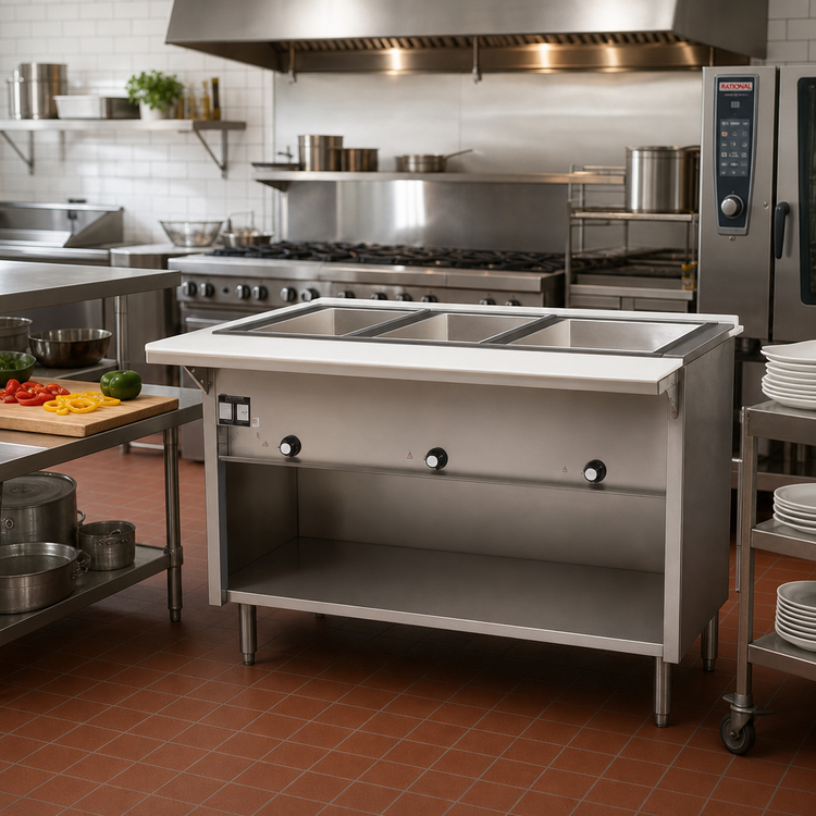 Product image #2 for Spec-Master 63-1/2-Inch Natural Gas Hot Food Table with 4 Dry Wells, Enclosed Base, and Cutting Board