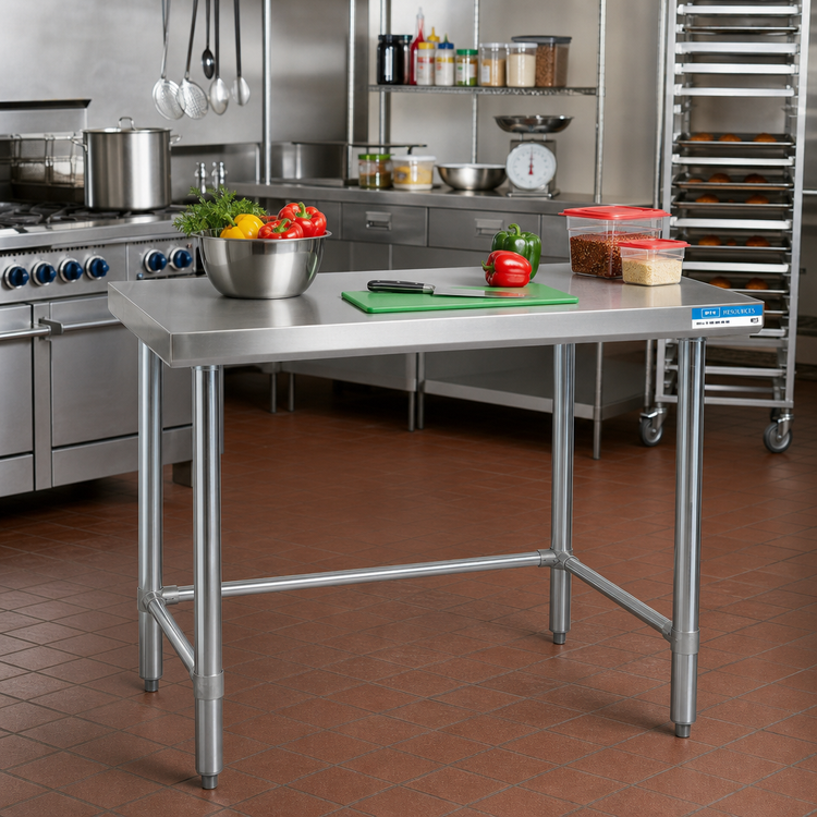 Product image #2 for BK Resources 60-Inch x 30-Inch Open Base Stainless Steel Flat Top Work Table