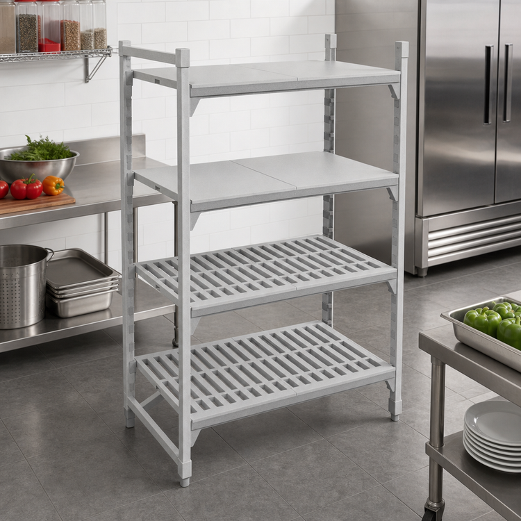 Product image #3 for Cambro Camshelving Premium 21" D x 24" L 5-Shelf Vented and Solid Shelf Kit, Speckled Gray