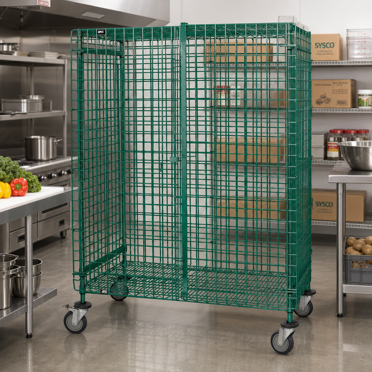 Product image #2 for Quantum Mobile Wire Security Cage with Doors and Casters, Green Epoxy, 36 x 21 x 69 Inches
