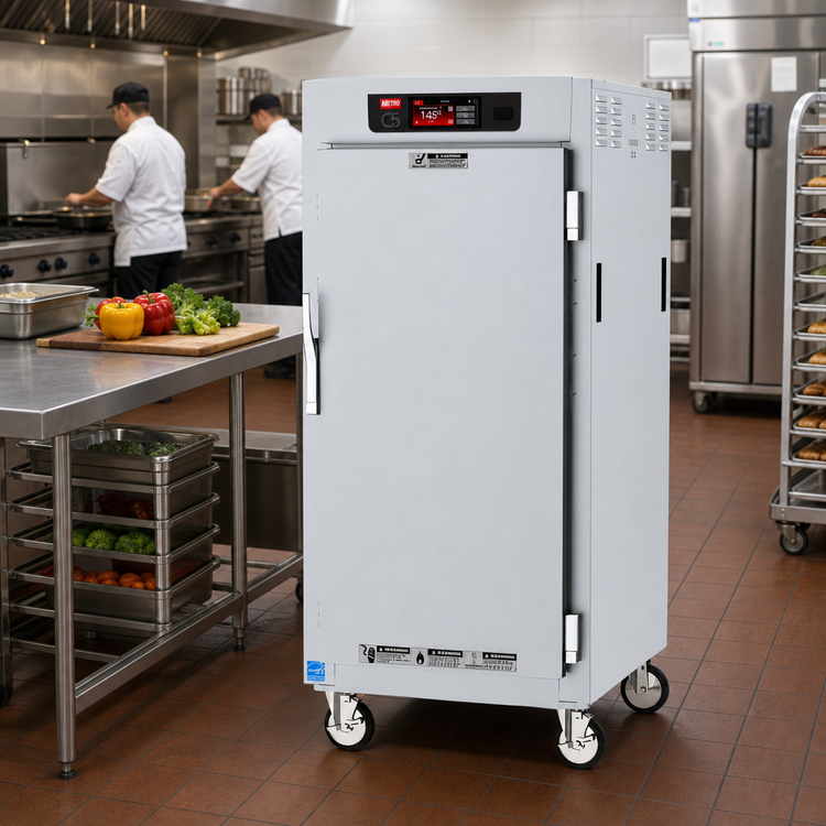 Product image #2 for Metro C5 8 Series Controlled Temperature Holding Cabinet, 3/4 Height, Mobile, Solid Doors, Universal Wire Slides