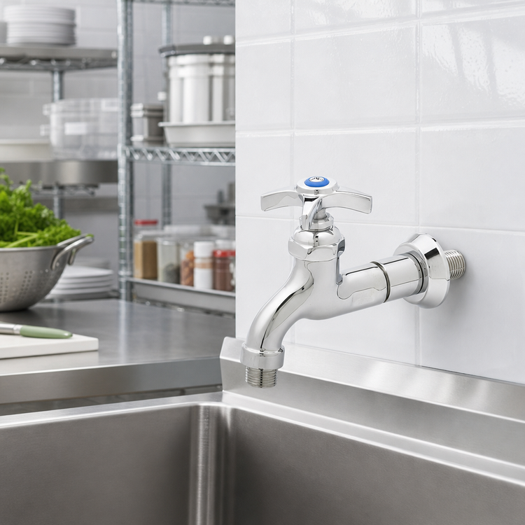 Product image #2 for T&S Brass ADA-Compliant Heavy-Duty Wall-Mount Single Sink Faucet with Adjustable Flange and Garden Hose Thread Outlet