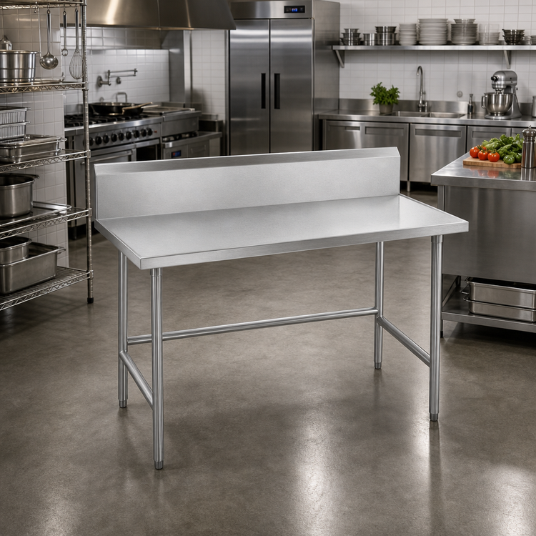 Product image #2 for Advance Tabco 48-Inch x 30-Inch 304 Stainless Steel Work Table with 10-Inch Backsplash and Open Base