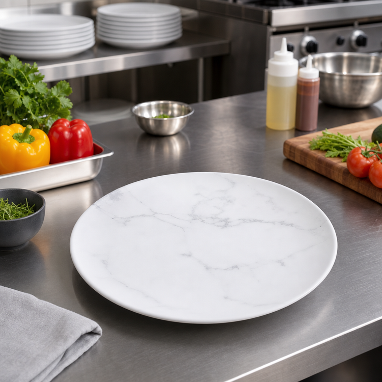 Product image #2 for American Metalcraft Mix & Matte 11-1/2 Inch Round Coupe Melamine Plate, Matte Marble White
