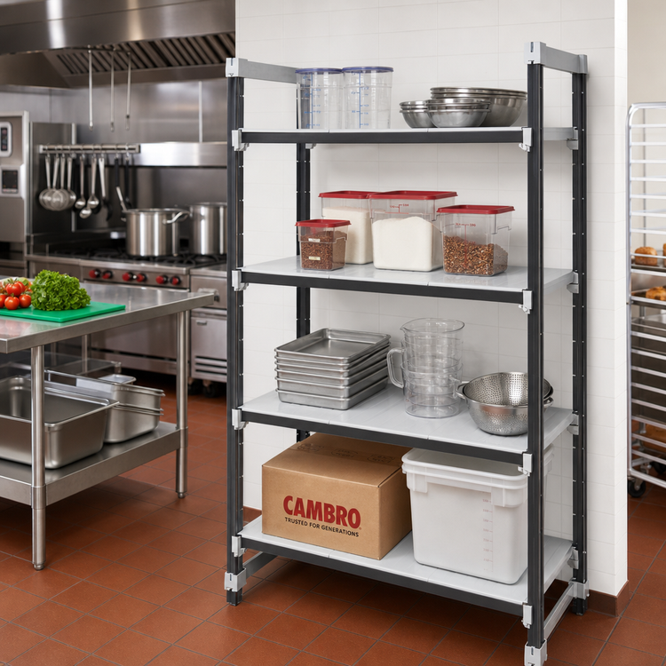 Product image #2 for Cambro Camshelving Elements XTRA 4-Tier Solid Stationary Starter Polymer Shelving Unit, 24 x 24 x 84 Inch, Speckled Gray