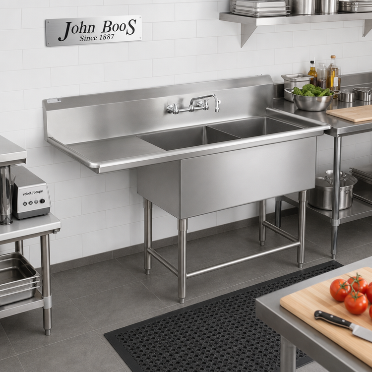 Product image #2 for John Boos Pro-Bowl 2-Compartment Commercial Sink with Left Drainboard, 16-Gauge Stainless Steel, 10-Inch Backsplash