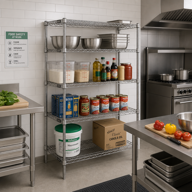 Product image #2 for Quantum 60"W x 18"D x 86"H Stationary 4-Shelf Wire Shelving Starter Kit, 304 Stainless Steel