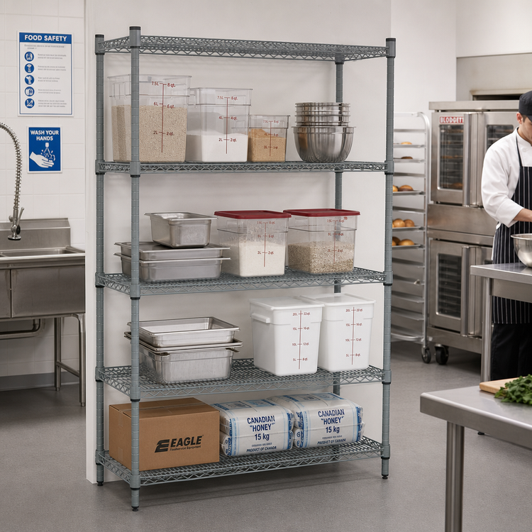 Product image #3 for Eagle Group Valu-Master Double-Mat Wire Shelving Starter Unit, 4-Tier, 60W x 24D x 63H, Gray Epoxy Finish