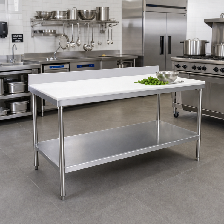 Product image #2 for Advance Tabco Poly-Vance Poly-Top Work Table with 6-Inch Backsplash and Undershelf, 48 x 24 Inches