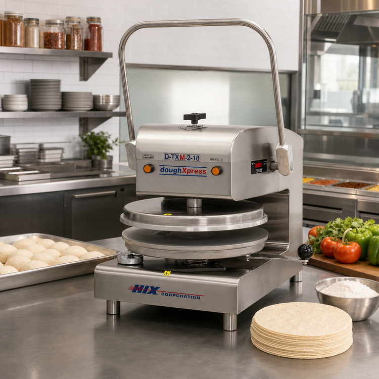 Product image #3 for DoughXpress 18-Inch Commercial Manual Dual-Heat Tortilla/Pizza Dough Press, Stainless Steel