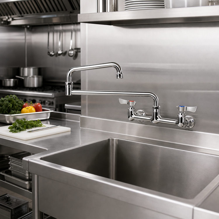 Product image #2 for Krowne Silver Series Splash-Mounted Faucet with 18-Inch Double Joint Spout, 8-Inch Centers