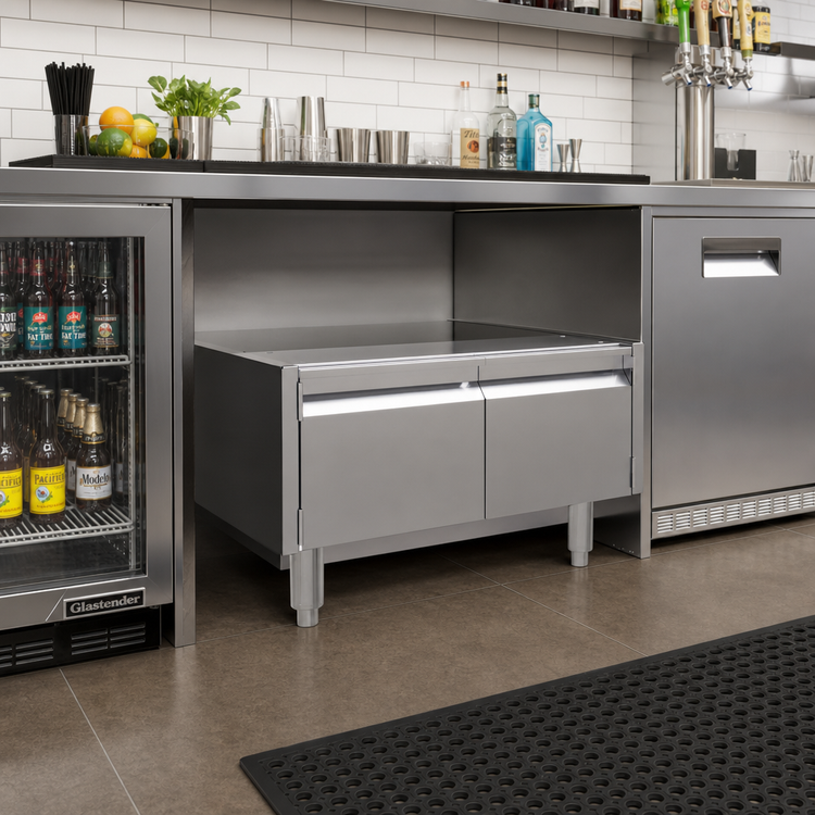 Product image #2 for Glastender ACB-26 Underbar Add-On Cabinet Base with 2 Hinged Doors, Stainless Steel, 26W x 24D x 16H