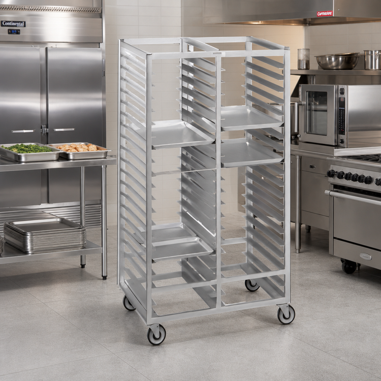 Product image #2 for Channel Manufacturing Double Section Aluminum Cafeteria Tray Rack for 14 x 18 Trays, 64-Inch High, 44-Tray Capacity, 5-Inch Spacing