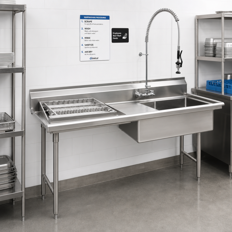 Product image #2 for Eagle Group Straight Soiled Dishtable with Pre-Rinse Sink, 60 x 30 Inch, Left-to-Right Operation