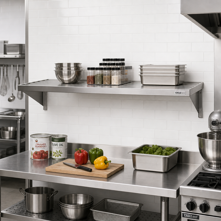 Product image #2 for Eagle Group Cooking Line Heavy Duty 72 Inch W x 21 Inch D Wall-Mounted Stainless Steel Wall Shelf