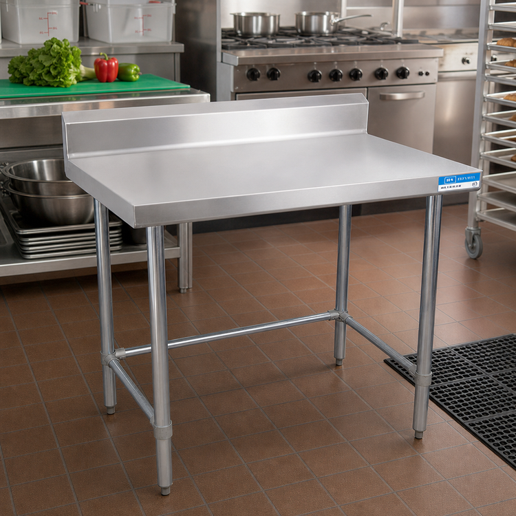 Product image #2 for BK Resources 48" x 30" 16-Gauge 304 Stainless Steel Work Table with 5" Riser and Open Base
