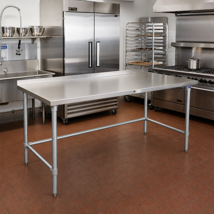 Product image #2 for John Boos Stallion Stainless Steel Work Table with Open Galvanized Base, 1-1/2" Rear Up-Turn, 108" x 36"