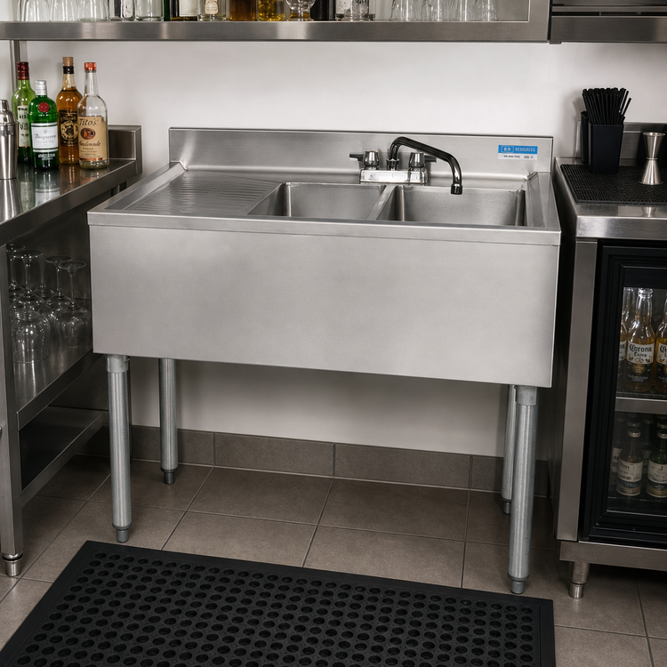 Product image #2 for BK Resources Slim-Line 2-Compartment Stainless Steel Underbar Sink with Left Drainboard, 36 Inch