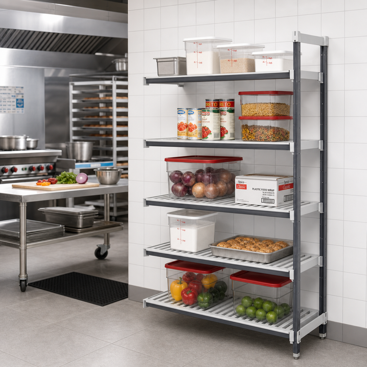 Product image #2 for Cambro Camshelving Elements XTRA 24"W x 54"L x 72"H Stationary 5-Shelf Vented Add-On Polymer Shelving Unit