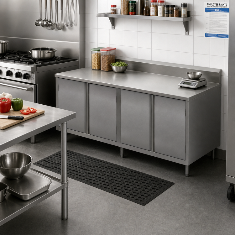 Product image #2 for BK Resources 96-Inch Stainless Steel Chef Table Cabinet Base with Hinged Doors, Center Mullion, and 5-Inch Riser