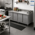 Thumbnail image #2 for BK Resources 96-Inch Stainless Steel Chef Table Cabinet Base with Hinged Doors, Center Mullion, and 5-Inch Riser