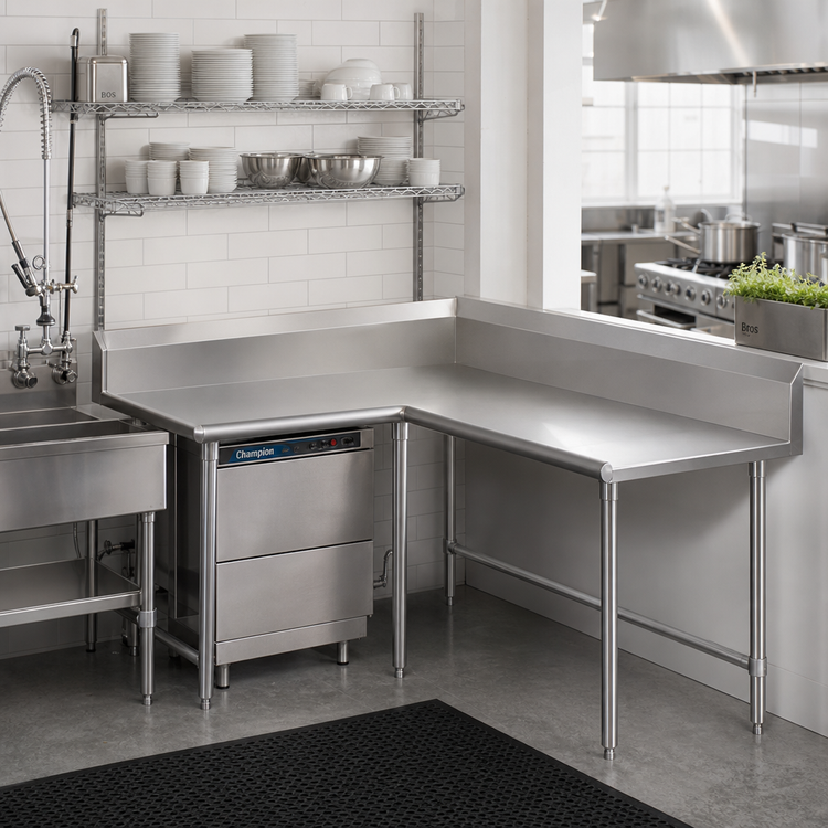 Product image #2 for John Boos Pro-Bowl L-Shaped Clean Corner Dish Table, 60" Machine-to-Corner x 108" Corner-to-End, Right-to-Left Operation