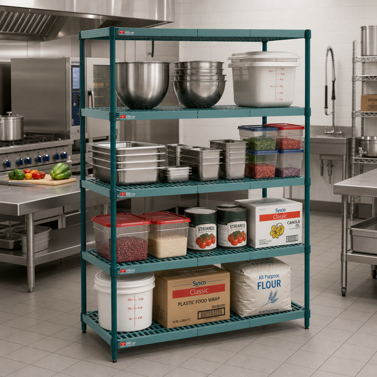 Product image #2 for Metro Super Erecta Pro Stationary Louvered Polymer Shelving Starter Unit with 4 Shelves and 4 Posts, 21 x 72 x 74 Inches, Green