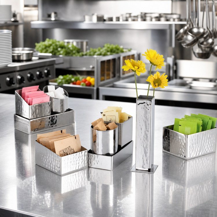 Product image #2 for American Metalcraft Hammered Finish Stainless Steel Straight-Sided Sugar Packet/Cube Holder