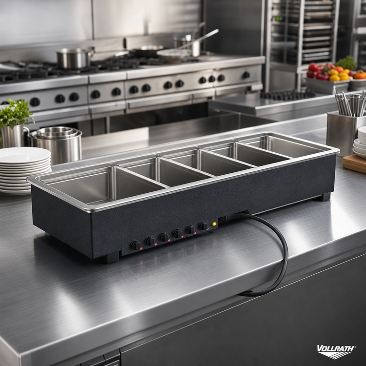 Product image #2 for Vollrath 6-Well Drop-In Electric Hot Food Well for 12" x 20" Pans with Thermostatic Controls and Manifold Drain