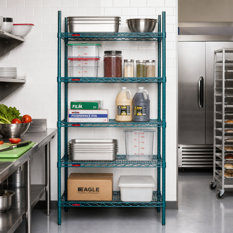 Product image #2 for EagleGard 5-Tier Stationary Wire Starter Shelving Unit, 24 x 24 x 86 Inches, Blue-Green Hybrid Epoxy Finish