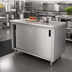 Thumbnail image #2 for Advance Tabco 60 x 30 Inch Enclosed Work Table with Cabinet Base, Mid-Shelf and Sliding Doors, 14 Gauge 304 Stainless Steel Top