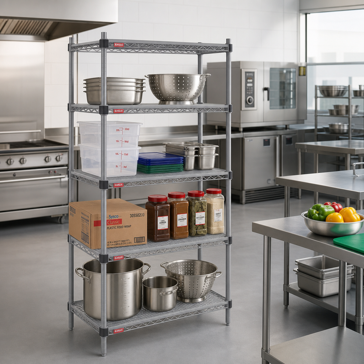 Product image #2 for Eagle Valu-Master Quad-Adjust Stationary 4-Tier Wire Shelving Starter Unit, 48"W x 24"D x 74"H, Pewter Gray Epoxy