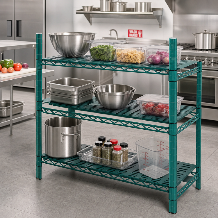 Product image #2 for QuadPlus 60 x 21 Inch Louvered Polymer Shelf Mat with QuadTruss Wire Frame, Green
