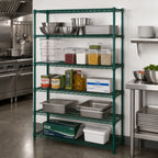 Thumbnail image #2 for Quantum WR54-1436P-5 36"W x 14"D x 54"H Stationary Wire Shelving Starter Kit, 5 Shelves, Green Epoxy Finish