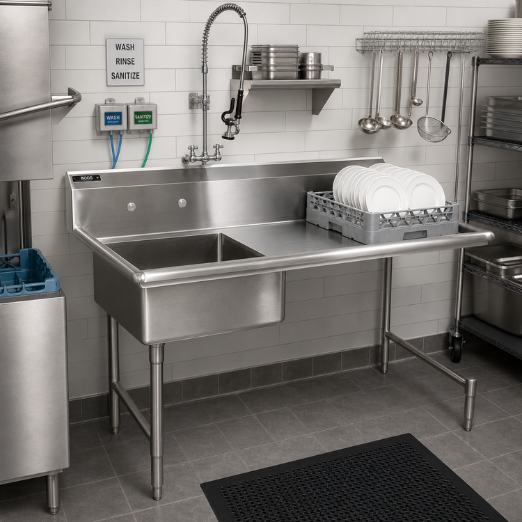 Product image #2 for John Boos Undercounter Soiled Straight Dish Table with Left Sink, 60W x 30D x 44H