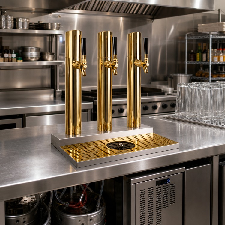 Product image #2 for Skyline 3-Column Countertop Glycol-Cooled Draft Beer Station with PVD Brass Finish