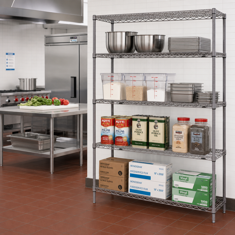 Product image #2 for Metro Super Erecta Stationary Starter Wire Shelving Unit, 48W x 18D x 74H, 4 Shelves, Metroseal Gray Epoxy-Coated Finish with Microban