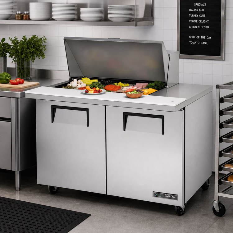 Product image #2 for True Mega Top 48-Inch Sandwich/Salad Prep Table with 15-Pan Top and 2 Doors