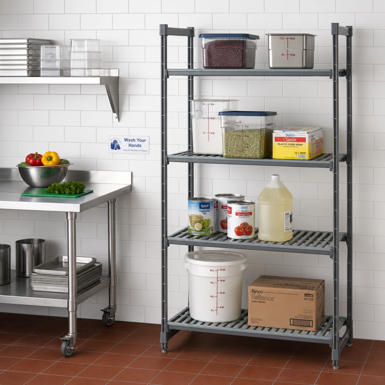 Product image #2 for Cambro Camshelving Basics Plus 18" x 30" x 64" 4-Tier Stationary Add-On Polymer Shelving Unit