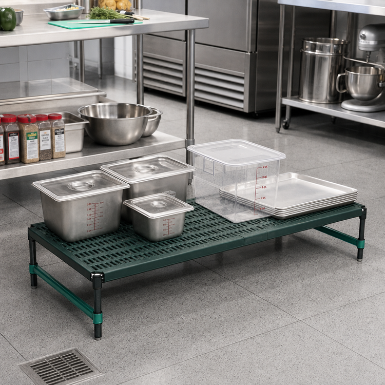 Product image #2 for QuadPlus Stationary Dunnage Rack with Louvered Polypropylene Mat, 48 x 18 x 14 Inches, 1000 Lb. Capacity