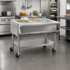 Thumbnail image #2 for Eagle Group SPHT2-240-3 Mobile Electric Sealed-Well Hot Food Table, 2 Wells, Open Shelf Base, Stainless Steel, 240V