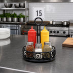 Thumbnail image #2 for American Metalcraft Ironworks WBCC6 Round Black Wrought Iron Condiment Rack with Table Number Slot, 6-1/4-Inch Diameter Case of 24