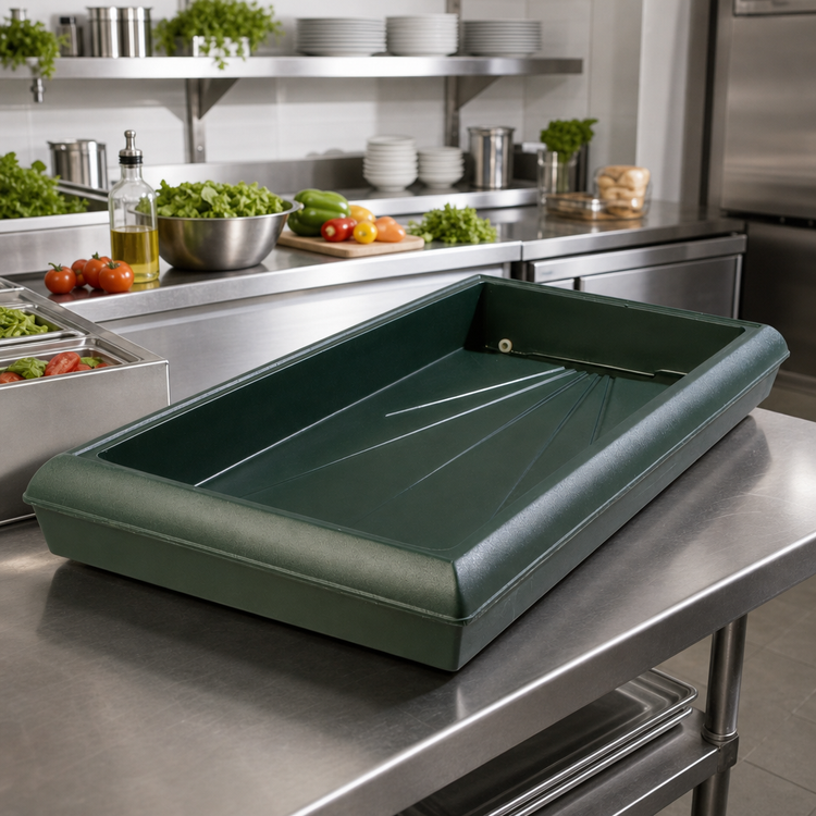 Product image #3 for FiveStar 44-Inch Forest Green Insulated Polyethylene Drop-In Cold Food Buffet Bar with Drain Plug