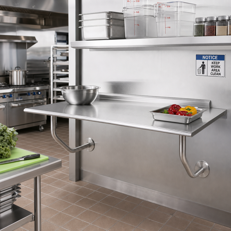 Product image #2 for Advance Tabco 60 Inch x 24 Inch Wall-Mounted 14 Gauge 304 Stainless Steel Table with 1-1/2 Inch Backsplash