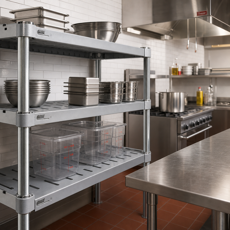 Product image #3 for Eagle Quik-Set 48" x 24" Louvered Shelf, 14 Gauge Galvanized Steel, Gray Epoxy Finish