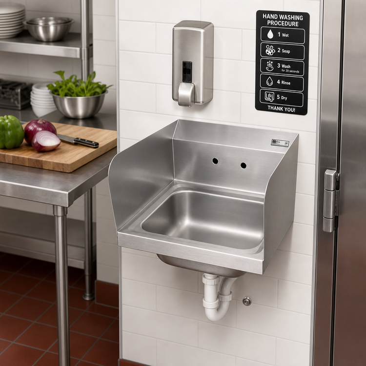 Product image #2 for John Boos Pro-Bowl Wall-Mounted Stainless Steel Hand Sink with Side Splashes, 14 x 10 x 5-Inch Bowl