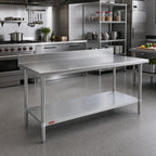 Thumbnail image #2 for Duke Manufacturing 416-2460-5R 60 x 24 in 16-Gauge 400 Series Stainless Steel Work Table, 5 in Riser, Galvanized Open Base