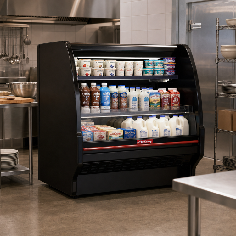 Product image #2 for Howard-McCray 40E Series Remote Curved End Open Dairy Merchandiser, 51" W x 53" H, Black, 2-Shelf, LED Lighting